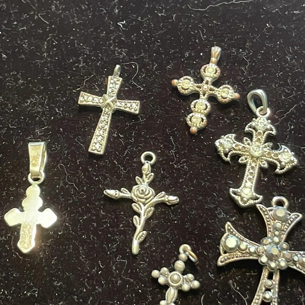 Cross Pendants (7) Bundle Silver Tone Embellished. P